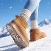 Botas de Nieve de Suela Gruesa para Mujer Otoño Invierno Felpa Plus Botines Cálidos Zapatos de Algodón Retro Antideslizantes Cuero Piel Integrada Botas Panadero Hombre Perezoso
