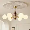 Candelabro vintage estilo francés de frijol mágico para sala de estar, luminaria nueva de alta gama retro americana de madera maciza para dormitorio y comedor