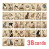 36 Piezas/Paquete Nuevo Vintage Transfronterizo Tarjetas de Gato y Florales, Lindos Materiales de Marcadores de Página para Diario Temáticos de Gato, Tarjetas de Regalo