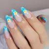 24 Unhas Postiças de Tamanho Médio em Formato de Amêndoa com Manicure Francesa Floral Doce, Removíveis, Unhas Transparente para Venda por Atacado Transfronteiriça
