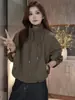 Chaqueta corta de moda estilo coreano con cuello alto y cordón para mujer, nueva otoño 2026, holgada y versátil, adelgazante, top popular de este año