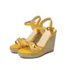 Zapatos de Mujer de Comercio Exterior Sandalias de Cuña para Mujer Decoración Metálica Sandalias Huecas Boca de Pez Correa de Hebilla de Paja Sandalias para Mujer