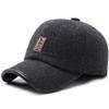 Lance Vencedor para Boné de Baseball de Lã de Cor Sólida com Acabamento em Couro, Estilo Inverno para Meia-Idade e Idosos, Boné de Lã Estilo Bico de Pato, Chapéu de Pai Quente, Estilo Coreano com Letras