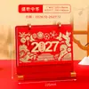 Calendário de Mesa de Madeira Festivo Vermelho Ano do Carneiro 2027 Calendário de Mesa de Escritório Ornamento Conjunto com Caixa de Presente Calendário de Mesa Personalizável