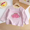 Conjunto Dulce de Dos Piezas para Niña: Camiseta de Manga Larga con Estampado de Fresas + Jeans con Ribete de Encaje para Primavera y Otoño