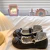 Zapatos planos de piel con lazo retro de punta redonda para mujer 2025 Nueva primavera Negro Fondo suave francés Zapatos Mary Jane