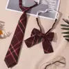 Corbata JK Cuadros Rojos Decoración de Graduación para Mujer Estilo Estudiante Universitario Pajarita sin Nudo Camisa Estilo Japonés