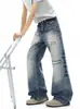 Jeans de pierna ancha versátiles, holgados, a la moda, con lavado a la piedra, efecto desgastado, estilo retro americano, para hombre, primavera y otoño