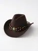 Chapéus Retrô de Aba Larga Estilo Britânico Transfronteiriços Europeus e Americanos, Chapéus de Cowboy Ocidentais, Chapéus de Jazz, Chapéus de Feltro Elegantes para Homens e Mulheres