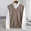 Chaleco de lana pura de color sólido para otoño e invierno para hombre, moderno chaleco suéter de lana sin mangas de talla grande, ropa de trabajo, dropshipping transfronterizo