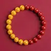 Pulsera de Cinabrio Crudo con Arena de Cristal Translúcido y Cristal de Oro Real, Pulsera Unisex para Hombres y Mujeres, Regalo de Joyería de Año de Nacimiento