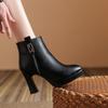 Botines cortos para mujer con falda 2023 nuevos botines individuales de primavera y otoño de punta tacón alto zapatos de cuero otoño e invierno botas Martin forradas de vellón