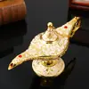 Adorno de lámpara mágica de Aladino estilo europeo vintage, lámpara de deseos de metal de lujo ligero, artesanía para decoración del hogar, adorno de escritorio