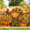 Nuevo telón de fondo de Acción de Gracias transfronterizo tela banner de decoración de fiesta con espantapájaros de campo y pavo para decoración de escena de festival de la cosecha