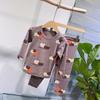 Estilo Coreano Infantil Lana Rizo Algodón Exfoliante Ropa de Casa Ropa Interior Niños y Niñas Bebé Pijama Cuello Redondo Ropa de Otoño Traje