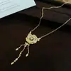 Collar con colgante redondo de circón con incrustaciones de diamantes y encaje, cadena para la clavícula minimalista, joyería de nicho de alta gama para mujer, los más vendidos en Corea y Japón