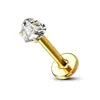 Stud para Labio Cuadrado con Forma de Corazón y Estrella de Cinco Puntas de Acero Inoxidable, Estilo Europeo y Americano, Anillo para Labio de Zirconia de Lujo Ligero, Joyería para Piercing con Diseño de Fondo Plano y Rosca Interna
