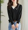 Tejido de punto con cuello de muñeca para mujer 2024 Primavera Otoño Invierno Nuevo Casual Manga Larga Camisa Base Delgado Solapa Camiseta Top Corto