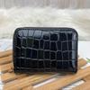 Cartera pequeña de piel auténtica con cremallera para mujer, tarjetero corto con diamantes, ultrafina, exquisita, de alta gama, de alta capacidad, multitarjeta, pequeña y moderna.