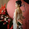 Luz de licencia de novia vestido de novia tira de satén cola de pez alta calidad vestido de compromiso tul ligero vestido de novia bata de mañana