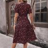Foto real de Punto Comercio Exterior Transfronterizo 2025 Nuevo Vestido Floral Europeo y Americano de Envoltura con Cinturón de Encaje con Cuello en V de Venta Caliente
