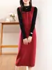 100% Lana Pura Tejido Tirantes Chaleco Falda Mujer Sin Mangas Hasta la Rodilla Otoño e Invierno 2024 Nuevo Versátil Ropa Exterior vestido