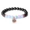 Pulseira Feita à Mão de Ônix Preto e Ágata Renda Azul com Pingente de Lótus Contas de Pedra Natural Proteção Espiritual e Energia de Cura Tamanho Ajustável Presente Ideal para Homens e Mulheres Acessório de Moda Tendência