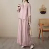 Conjunto de Moda de Duas Peças Retrô de Algodão e Linho com Blusa de Manga Três Quartos e Calças Compridas Verão Novo Versátil Bordado Roupa Feminina