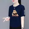 Camiseta de manga corta de marca para mujer, sobrestock de comercio exterior transfronterizo, corte holgado, talla grande, adelgazante, top que disimula la barriga, camisa moderna y elegante