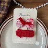 Novo Estilo Coreano Outono e Inverno Doce Laço Vermelho Grampo de Cabelo Infantil Feito à Mão de Tecido Clipe Lateral para Franja de Cabelo para Mulheres