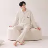 Algodón Puro2026 Nuevo Estilo Pijama de Hombre Primavera/Otoño Manga Larga Pantalón Largo Simple Casual Tallas Grandes Ropa de Casa Se Puede Usar al Aire Libre