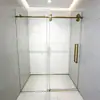 Puerta de Partición de Cristal para Baño de Alta Calidad Transfronteriza Norteamericana, Puerta Corredera Dorada Sin Marco, Cabina de Ducha Integrada para Uso Doméstico