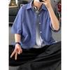 Camisas de Manga Curta com Xadrez Pequeno para Exportação Japonesa e Coreana Transfronteiriça, Cardigans Casuais Soltos de Verão para Homens e Mulheres com Lapelas