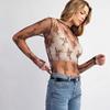Europa y América Transfronterizo Amazon TK2025 Explosiones de Verano Base de Malla Camiseta Ajustada Encaje Flor Manga Larga Top Mujer