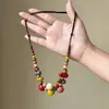 Collar Colgante Redondo de Cerámica Tejida con Cuentas, Estilo Étnico Retro, Cadena Sencilla para Clavícula, Joyería de Lujo Ligero y de Gama Alta para Mujeres