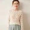 Estilo fada~ Suéter de tricô de cashmere liso para mulheres, gentil e doce com design vazado para usar em camadas, design de pena para sobreposição