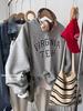 Sudadera Gris Pequeña Estilo Retro Americano para Mujer 2025 Nueva Primavera y Otoño Delgada Holgada Estilo Perezoso Popular Top