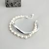 Pulseira Corrente Anel de Möbius de Camada Dupla para Mulheres, Fashion, Estilosa, Elegante, Pulseira de Pérola para o Dia a Dia, Joias Estilo Ins