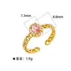 Anel ajustável Meizu de três zonas, oval, com microincrustação de zircônia rosa em cobre, para casamento, anel de diamante, joia de luxo leve, de alta qualidade