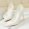 9511-17 Zapatos de mujer sencillos de moda coreana con tacones altos y delgados, tacón de aguja, tacón superalto, boca baja, puntiagudos, zapatos sencillos sexis
