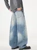Moda Masculina Muqiu 2026 Outono/Inverno Tendência Lavado Gradiente Leve Jeans Faca Curva, Calça Comprida Wide-Leg Unissex