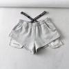 Shorts Casuais Esportivos de Rua Feminino Verão Cintura Exposta Elástico Personalidade Estampado Falso Duas Peças Calças de Yoga para Comércio Exterior Atacado