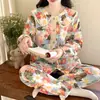 Pijama de Algodão Nuvem para Mulheres na Primavera e Outono Estilo Fino com Bojo, Gola Peter Pan, Mangas Longas, Conjunto de Roupa de Casa Estilo Pastoral Que Pode Ser Usado Fora
