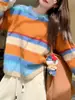 Suéter de rayas estilo coreano YS con cuello redondo, color dopamina, para mujer, nuevo otoño/invierno 2026, top de punto para capa interior para mujeres petite