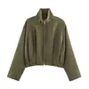 Estilo Europeu Comércio Exterior Outono/Inverno Nova Roupa Feminina Cor Sólida Simples Gola Alta Piloto Manga Longa Zíper Jaqueta Curta Casaco