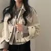 Chique coreano outono e inverno novo solta versátil de abotoamento simples lapela curta veludo cotelê camisa cordão jaqueta feminina tendência