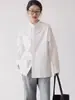 Camisa blanca casual para mujer con cuello redondo y cuello mao, para primavera y otoño, sensación de alta gama, corte holgado, camisa de algodón puro, top sin cuello único y súper elegante