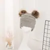 Gorro de punto para mujer con doble pompón, gorro cálido de lana para invierno, gorro para exteriores para curling, gorro de punto liso, venta al por mayor