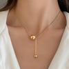 Collar con Colgante de Bola de Metal Estilo Frío Japonés y Coreano Moda Europea y Americana Elegante Sentido del Diseño Cadena para Clavícula Cadena Larga de Lana