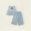 Conjunto Estampado para Niñas 2026 Verano Nuevo Estilo Top Halter y Pantalones de Pierna Ancha Set de Dos Piezas Versión Coreana